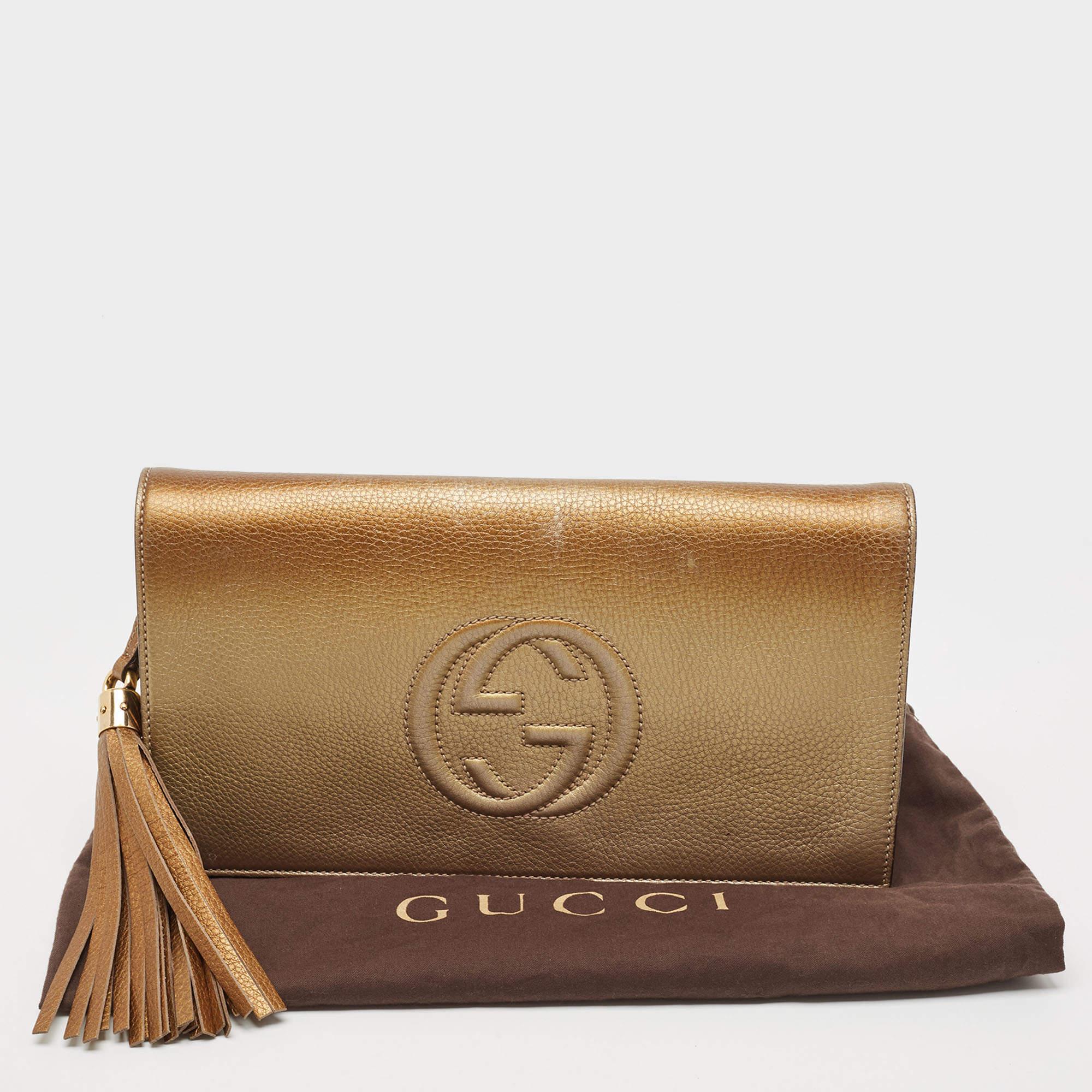 Gucci Gold Ombre Leather Soho Tassel Clutch 11