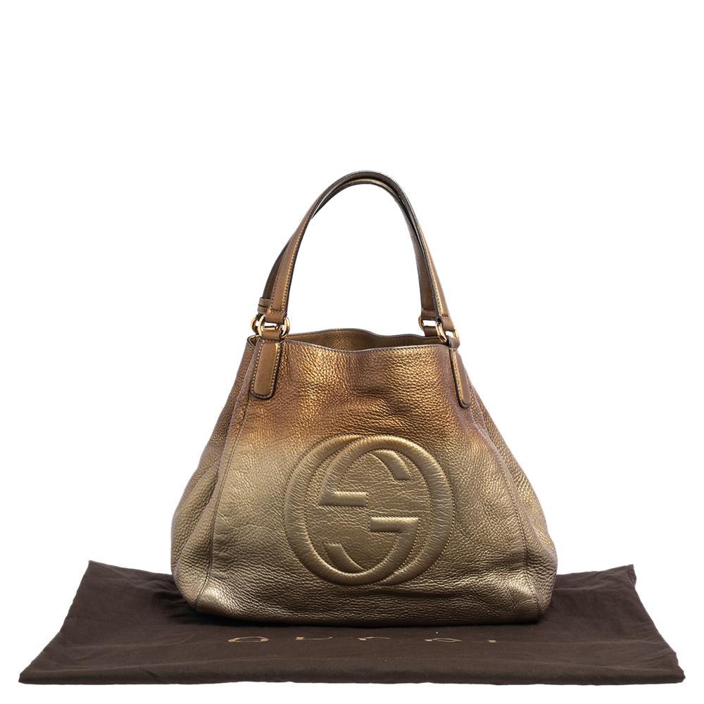 Gucci Gold Ombre Pebbled Leather Soho Top Handle Tote 8