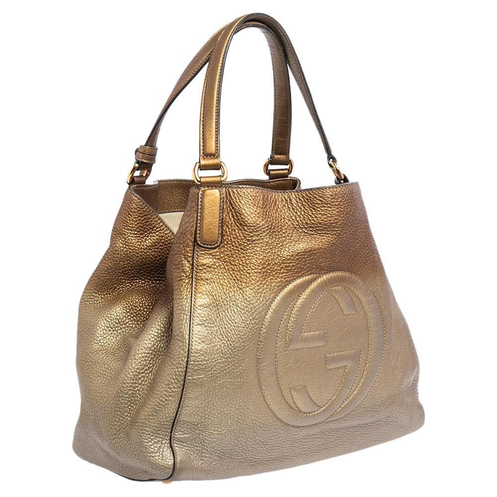 Gucci Gold Ombre Pebbled Leather Soho Top Handle Tote In Good Condition In Dubai, Al Qouz 2