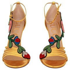 Gucci  Gold Ophelia Floral Embroidered Sandals