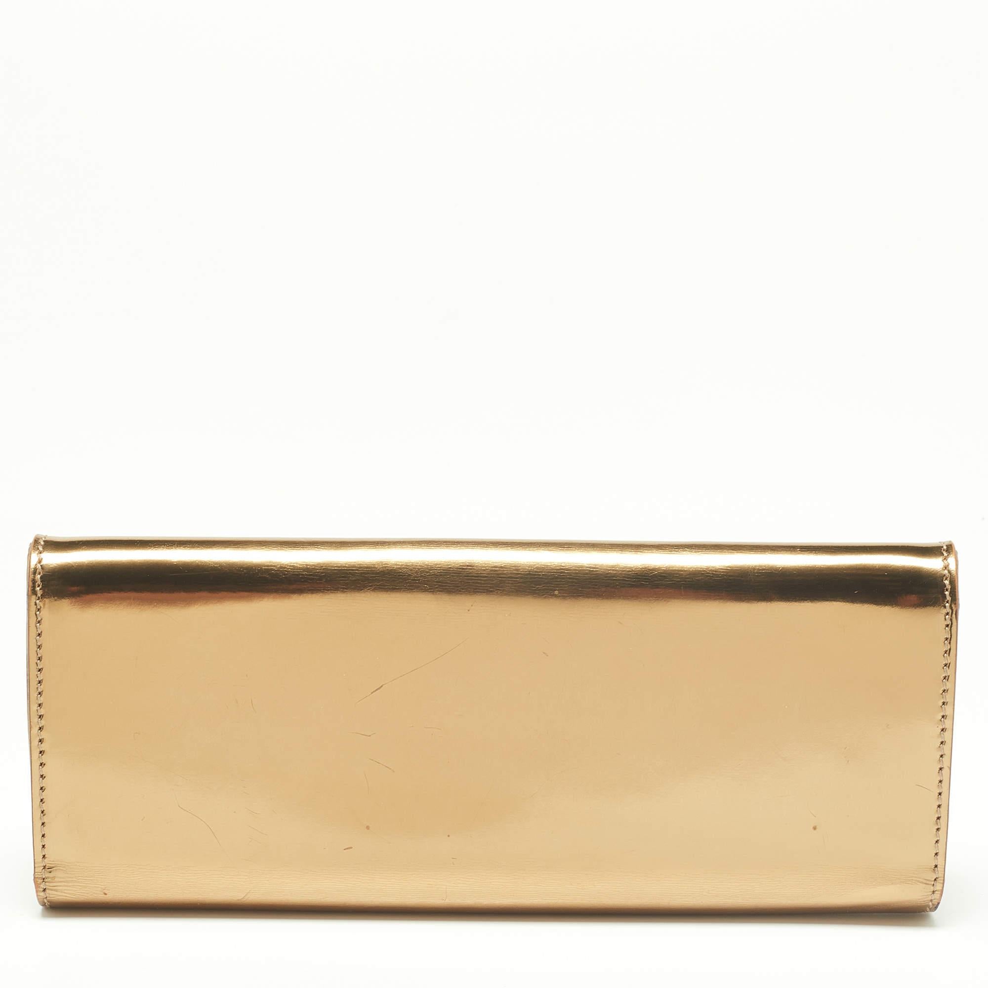 Women's Gucci Gold Patent Leather Buckle Continental Wallet