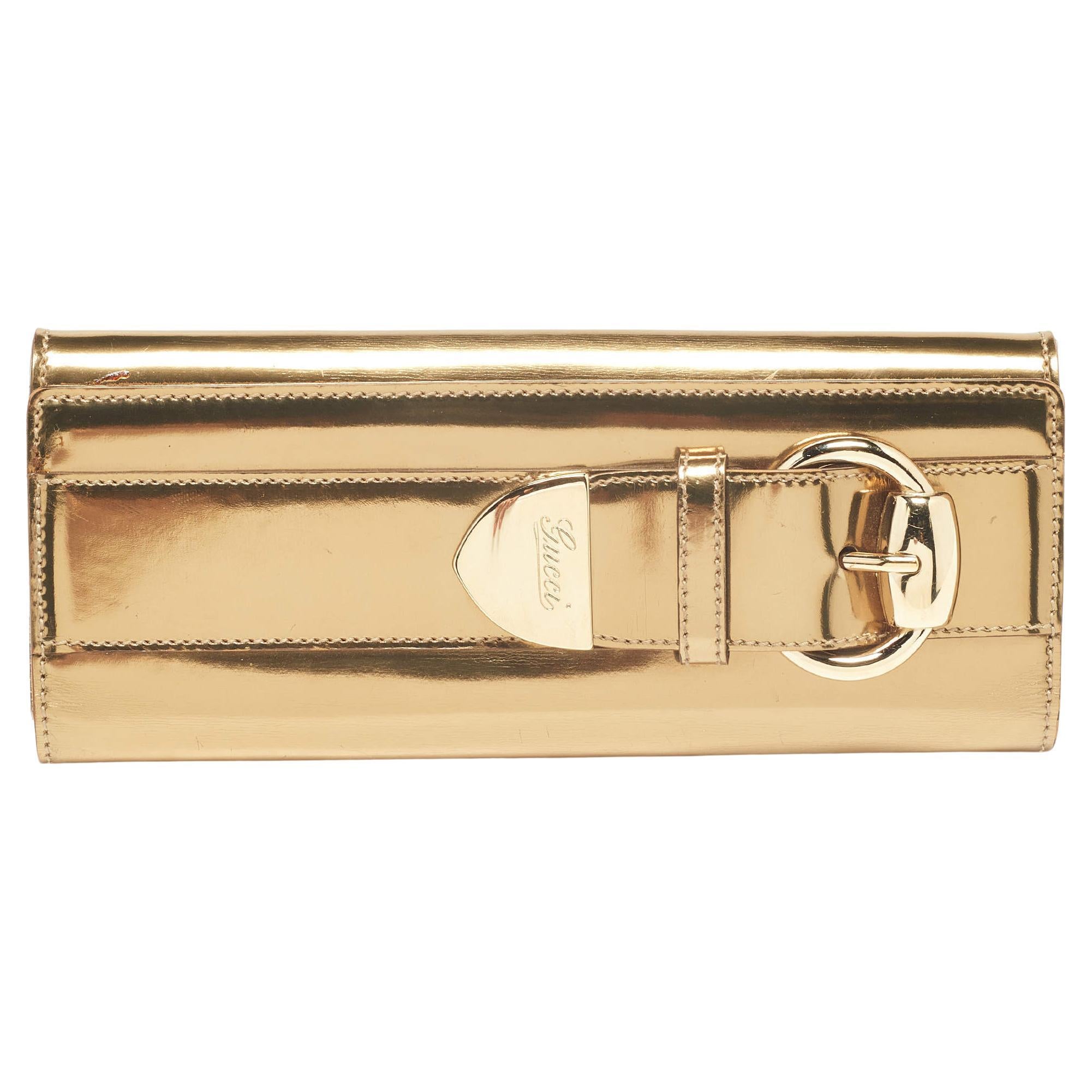 Gucci Gold Patent Leather Buckle Continental Wallet