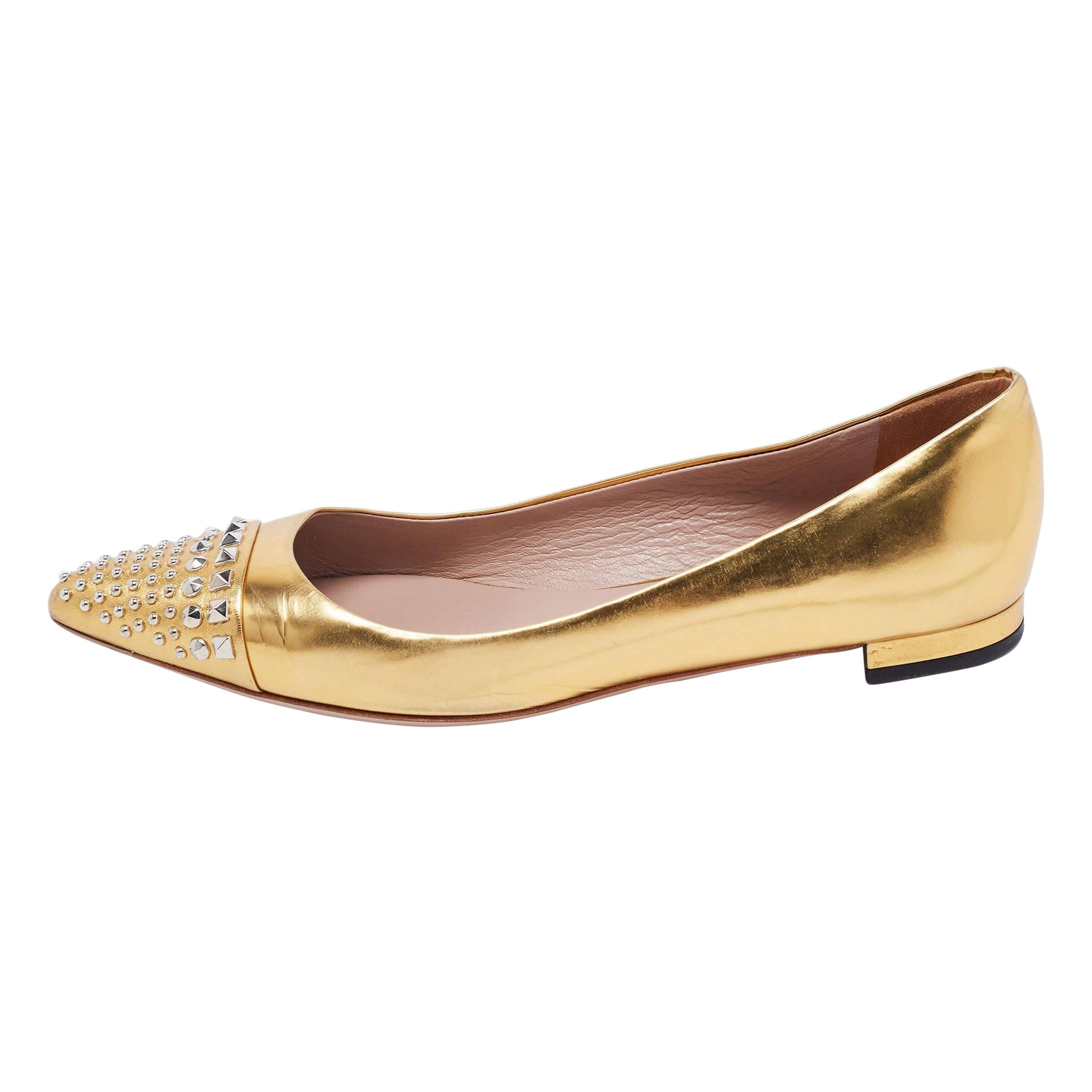 Gucci Gold Patent Leather Coline Ballet Flats Size 38