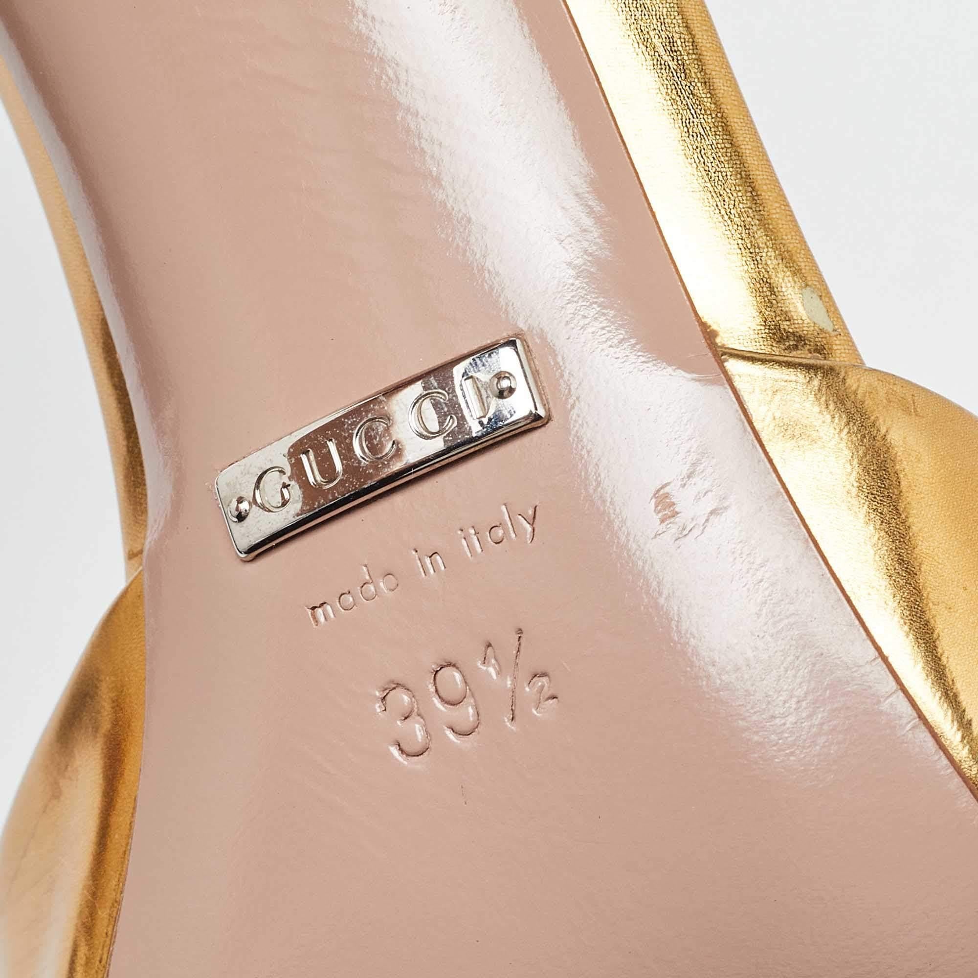Gucci Gold Patent Leather Coline T Strap Pumps Size 39.5 4