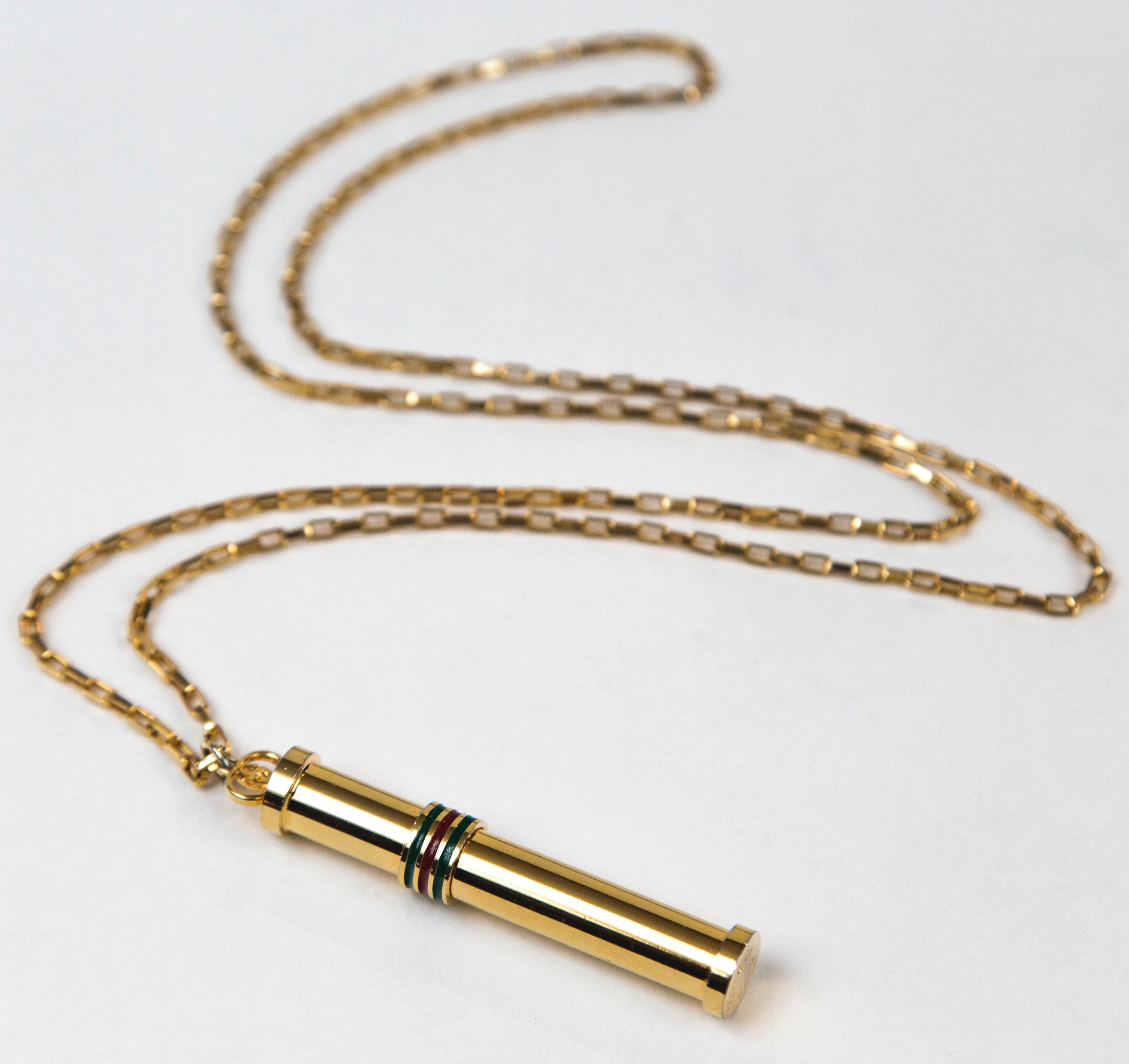 Gucci Gold Perfume Stick Necklace
Chain length: 14.5