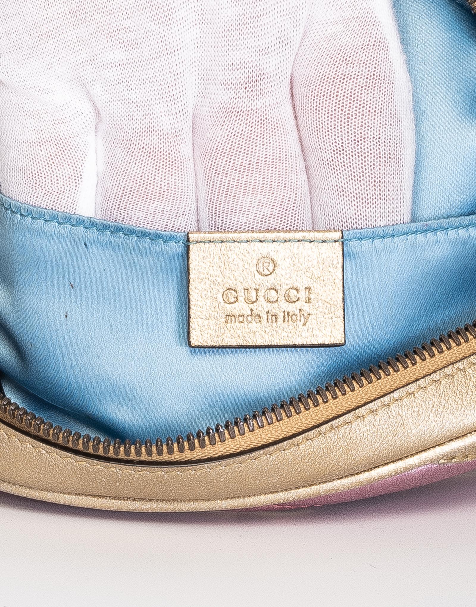 Gucci Gold Pink Metallic GG Marmont Belt bag In Good Condition For Sale In Montreal, Quebec