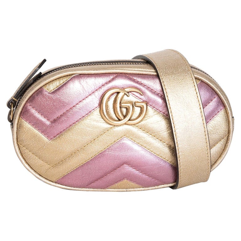 Gucci Gold Pink Metallic GG Marmont Belt bag For Sale at 1stDibs
