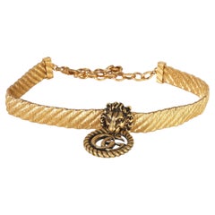 Gucci Gold-Plated Lion Head Double G Choker Necklace