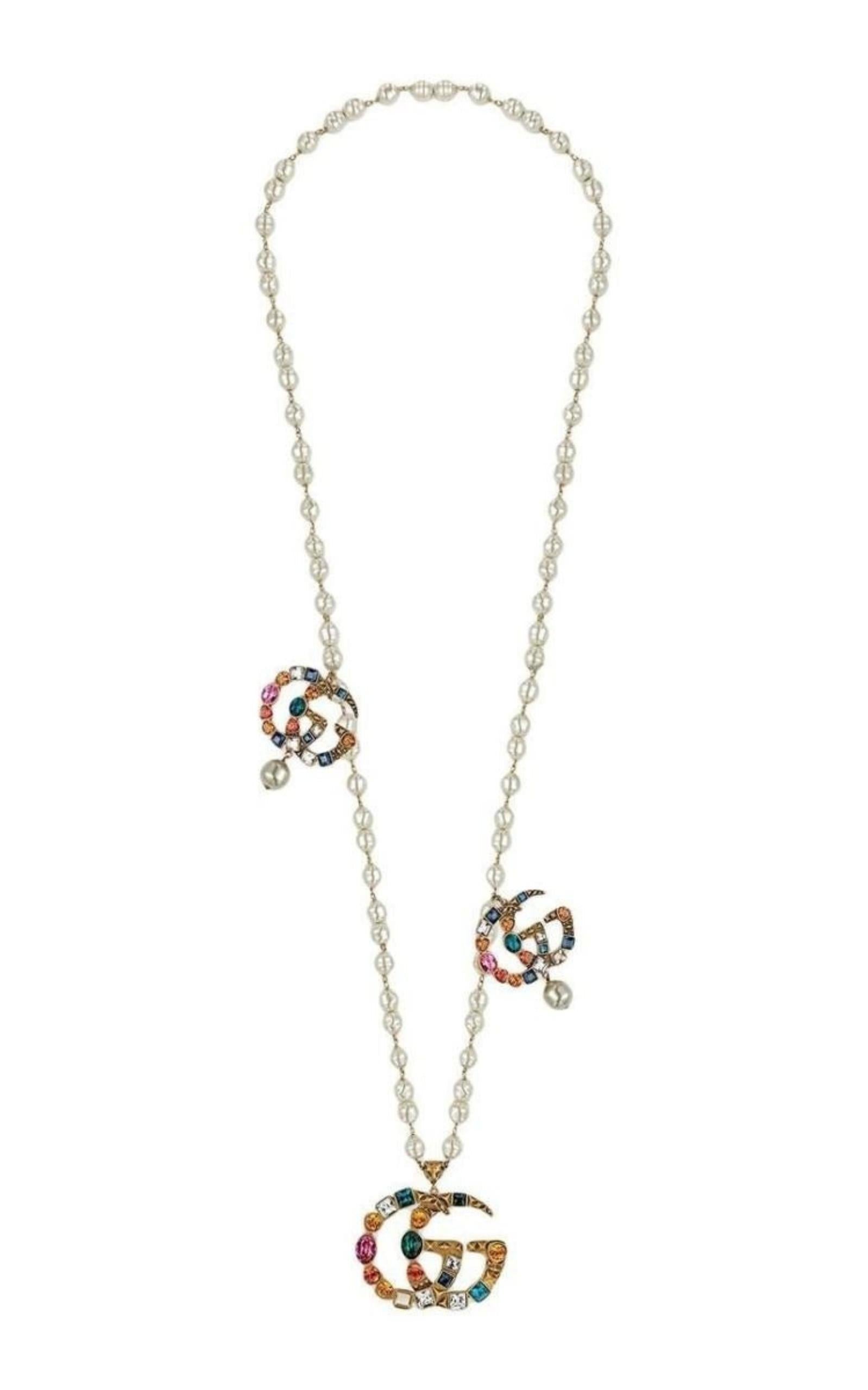 Gucci Gold-plated Metal Double G Crystal Necklace
