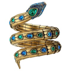 Gucci Gold-Plated Snake Wrap Crystal-embellished Bracelet