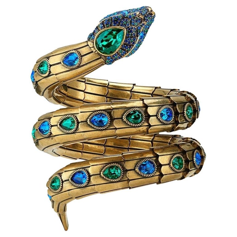 Gucci Gold-Plated Snake Wrap Crystal-embellished Bracelet For Sale at  1stDibs | gucci multicolor bracelet, gucci snake bracelet gold, gucci snake  bangle