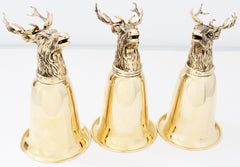 Gucci Gold Plated Stag Goblets Cocktail Cups Barware Set 3pc in Box Rare 80s