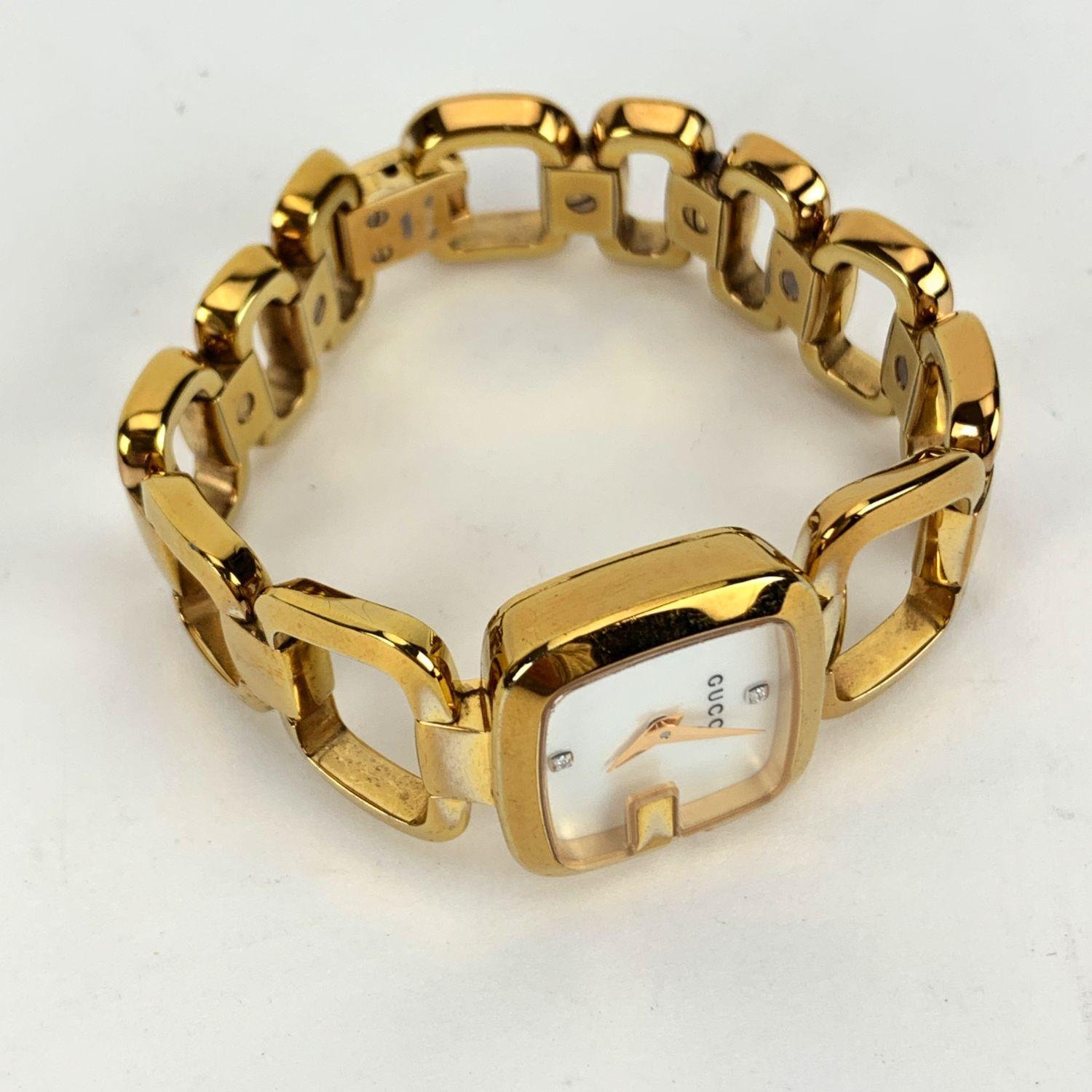 Gucci Gold Plated Stainless Steel Diamond 125.5 Wrist Watch White Dial In Excellent Condition In Rome, Rome
