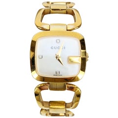Gucci Gold Plated Stainless Steel Diamond 125.5 Wrist Watch White Dial