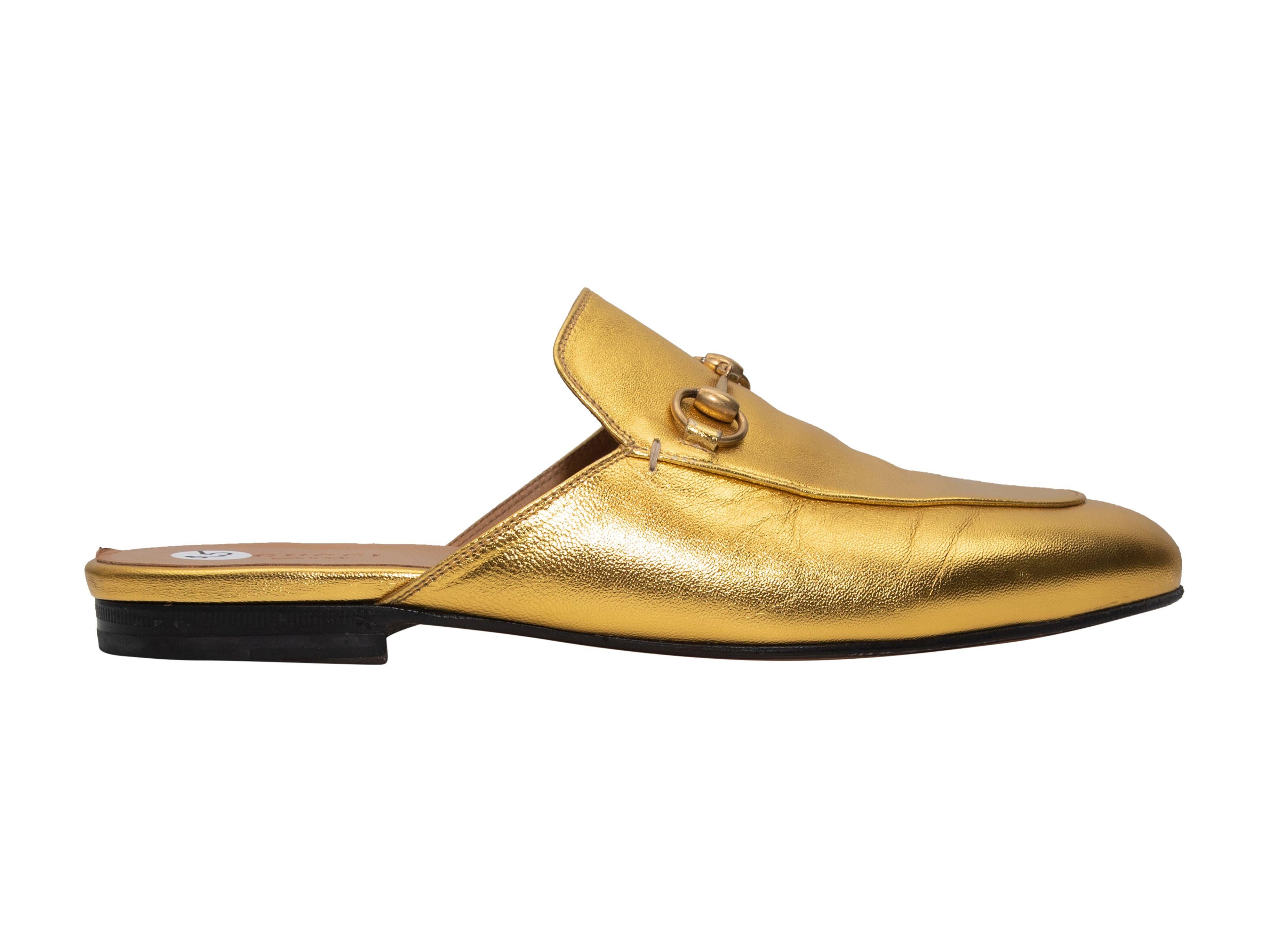 Brown Gucci Gold Princetown Metallic Loafer Mules