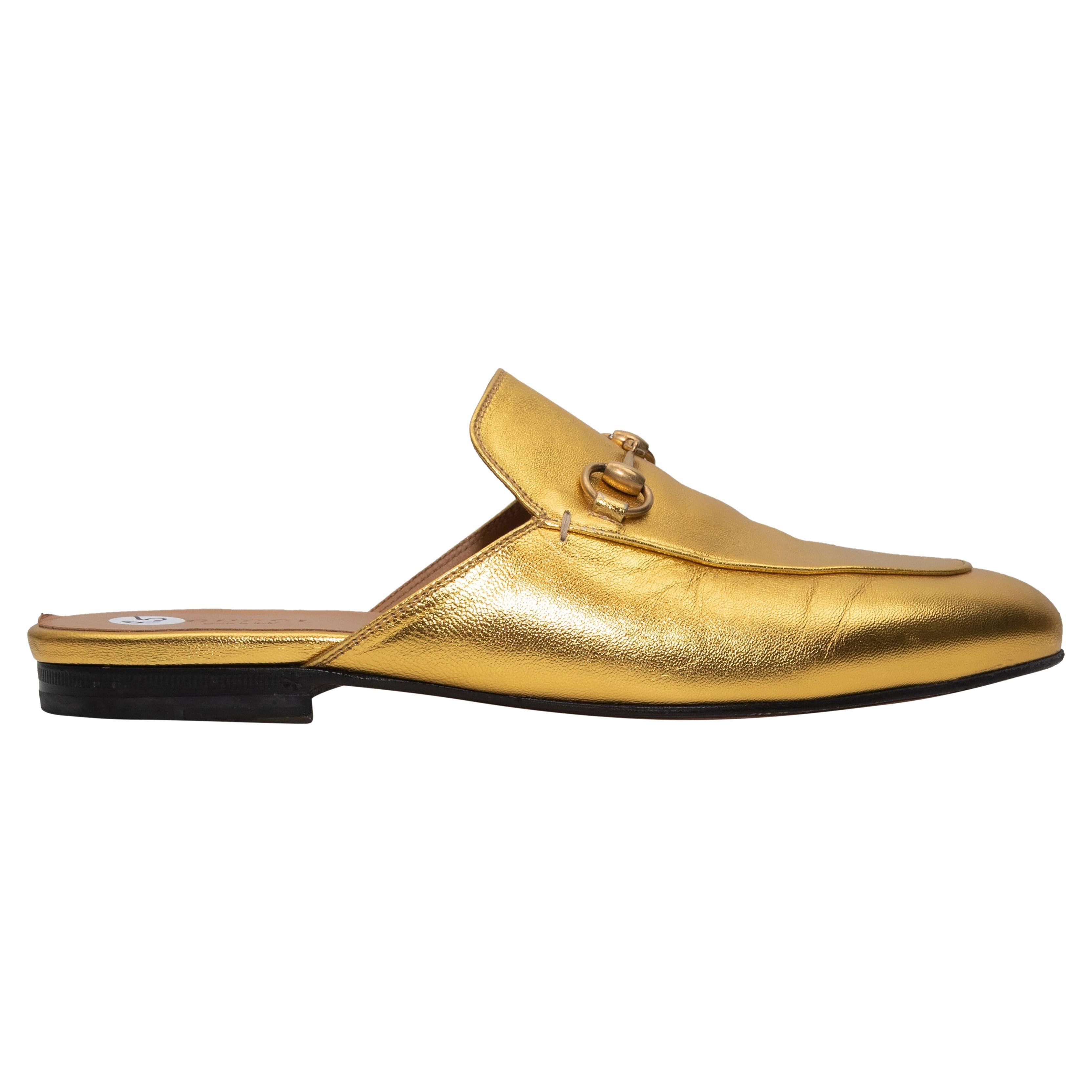 Gucci Gold Princetown Metallic Loafer Mules