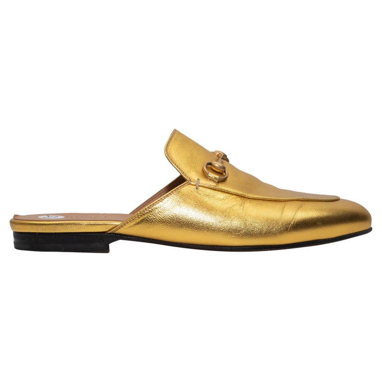 Gucci Gold Princetown Metallic Loafer Mules at 1stDibs | gold gucci mules