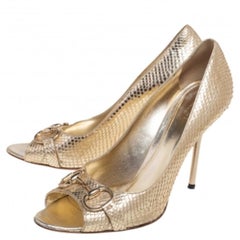 Gucci Pumps Peep Toe in pelle di pitone oro taglia 41