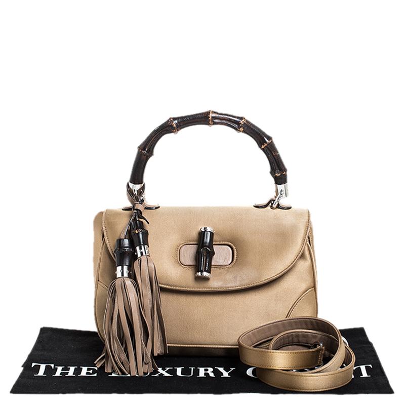Gucci Gold Satin and Leather Bamboo Top Handle Bag 7