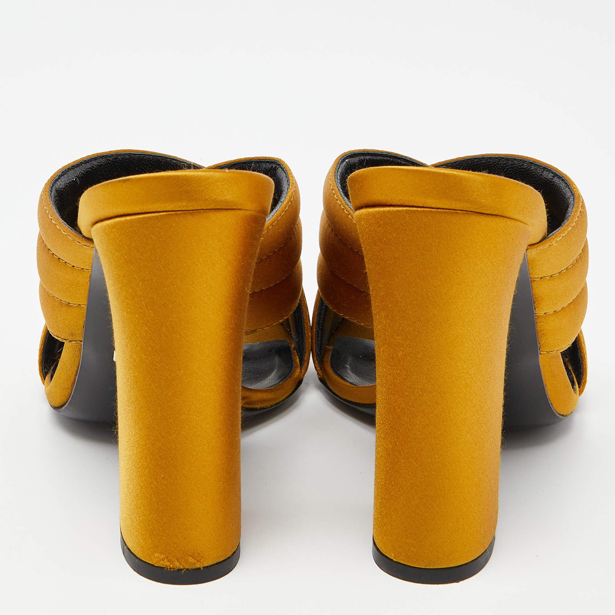 Gucci Gold Satin Webby Cross Strap Slide Sandals Size 39.5 1