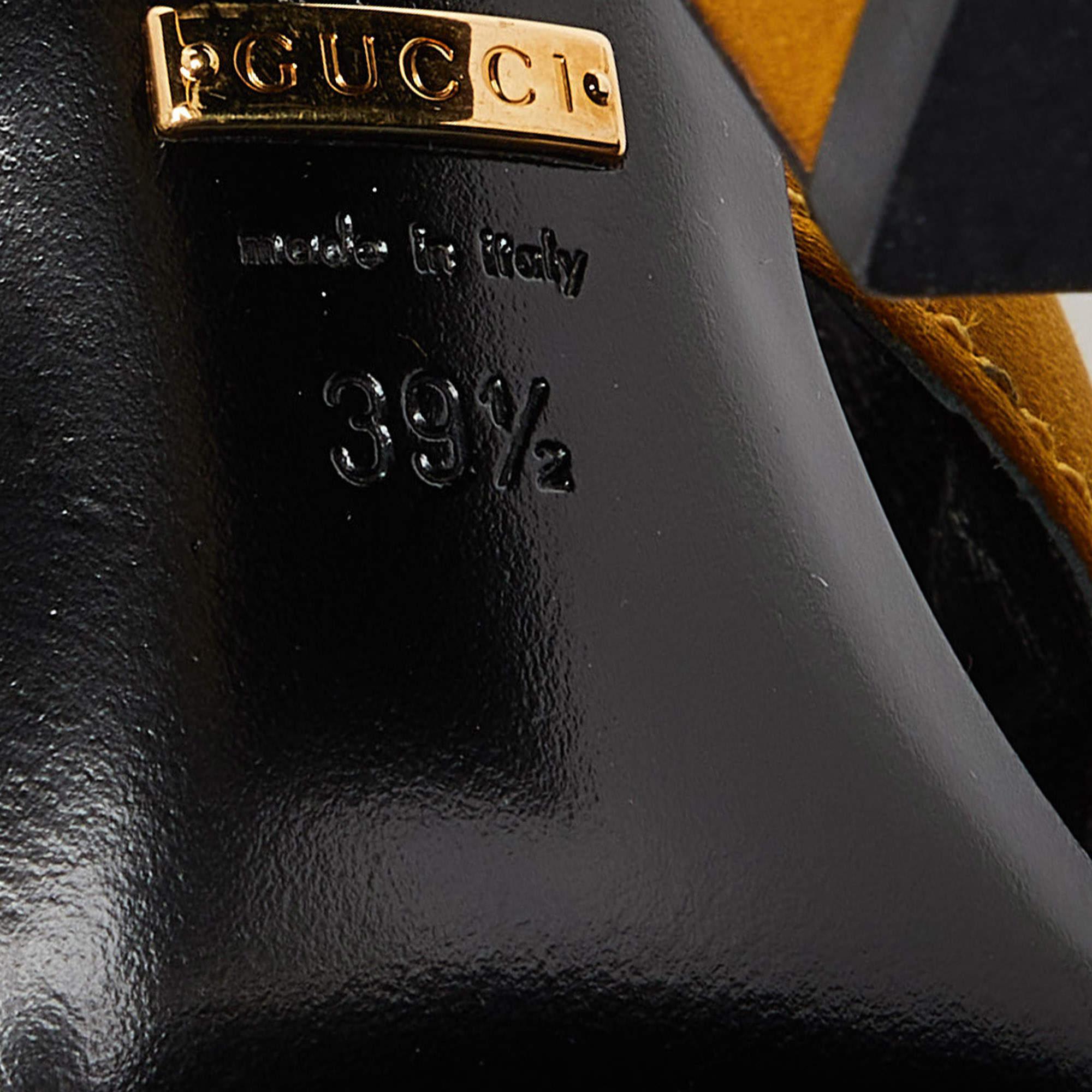 Gucci Gold Satin Webby Cross Strap Slide Sandals Size 39.5 3