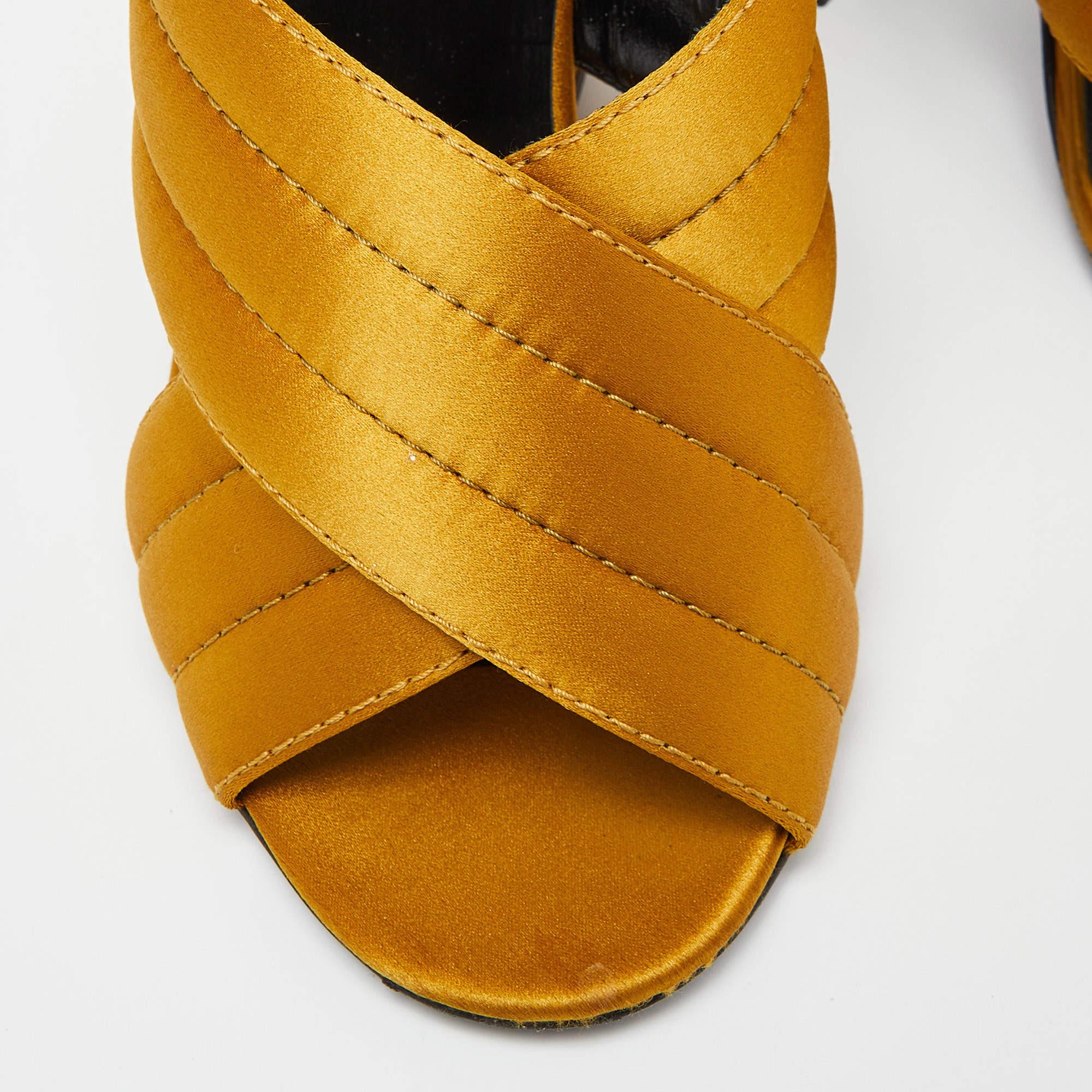 Gucci Gold Satin Webby Cross Strap Slide Sandals Size 39.5 4