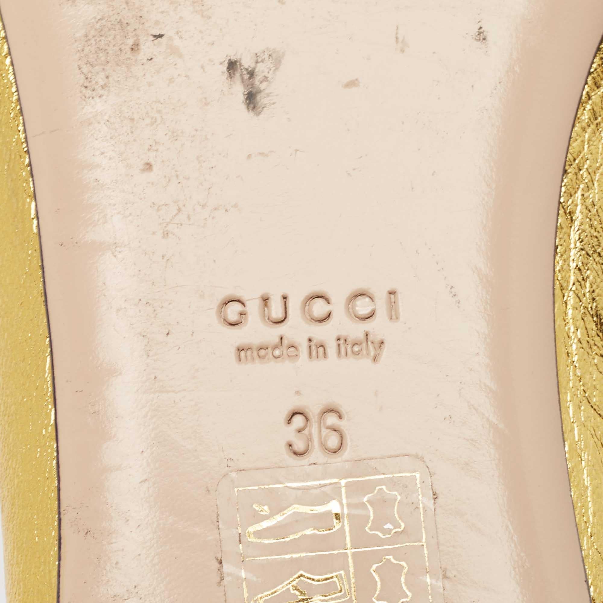 Gucci Gold Scalloped Leather Interlocking G Faux Pearl Ballet Flats Size 36 3