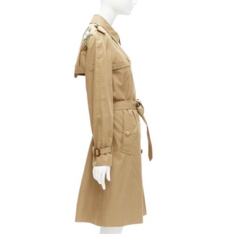 GUCCI gold sequins tiger flower embroidery beige belted trench coat IT38 XS For Sale 1