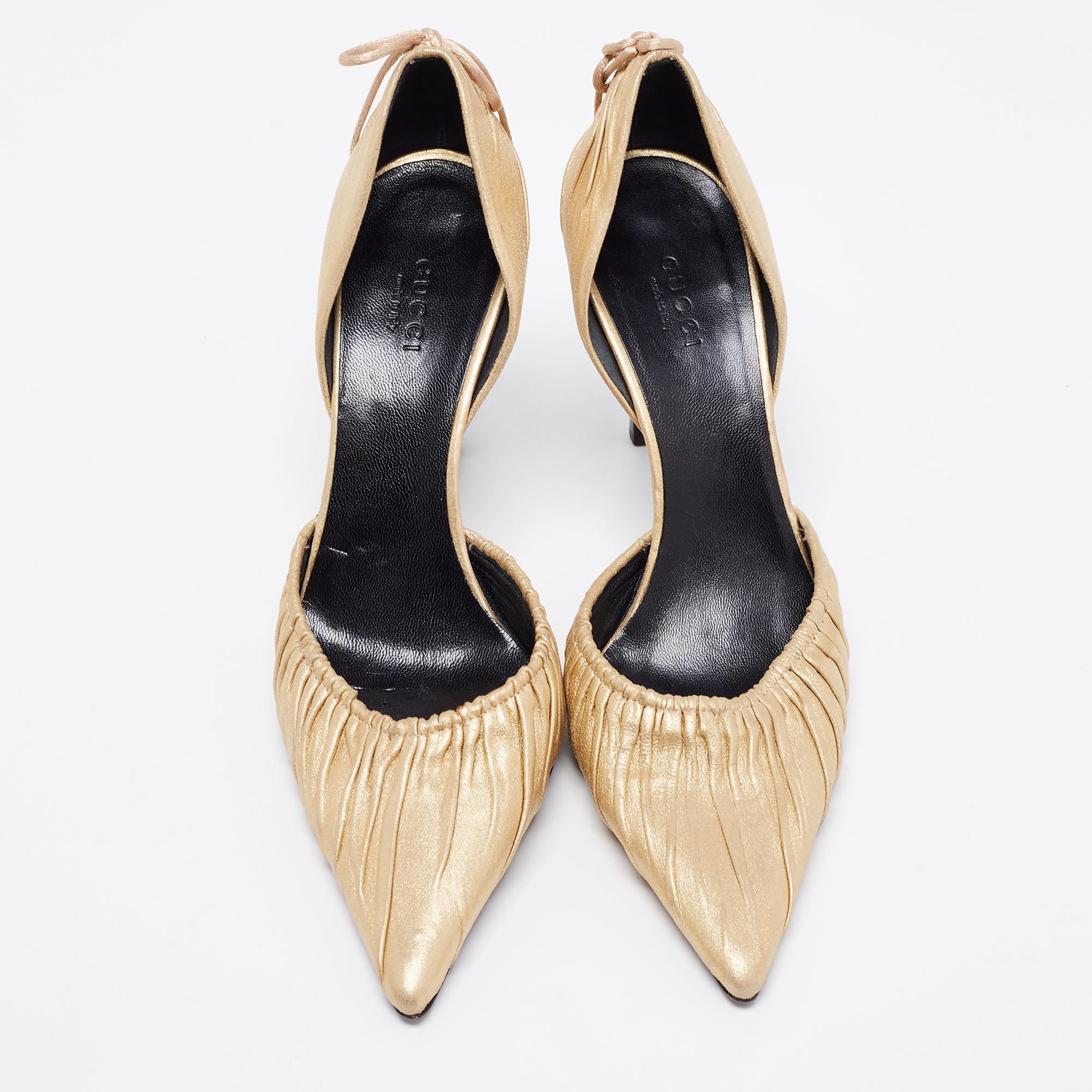 Gucci Gold Suede Bow D'orsay Pumps Size 37.5 2