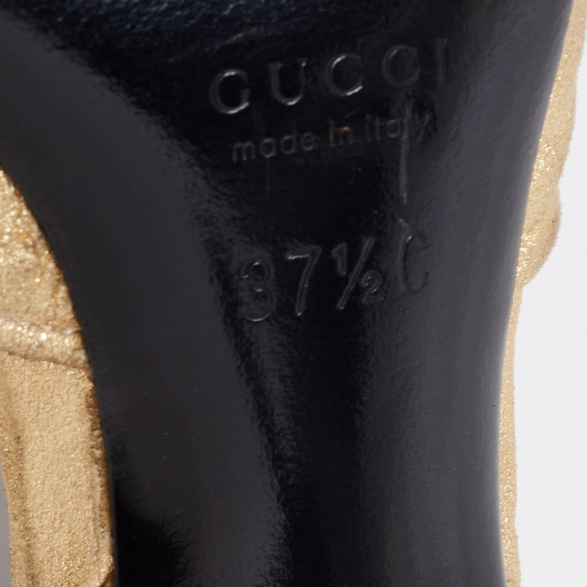 Gucci Gold Suede Bow D'orsay Pumps Size 37.5 3