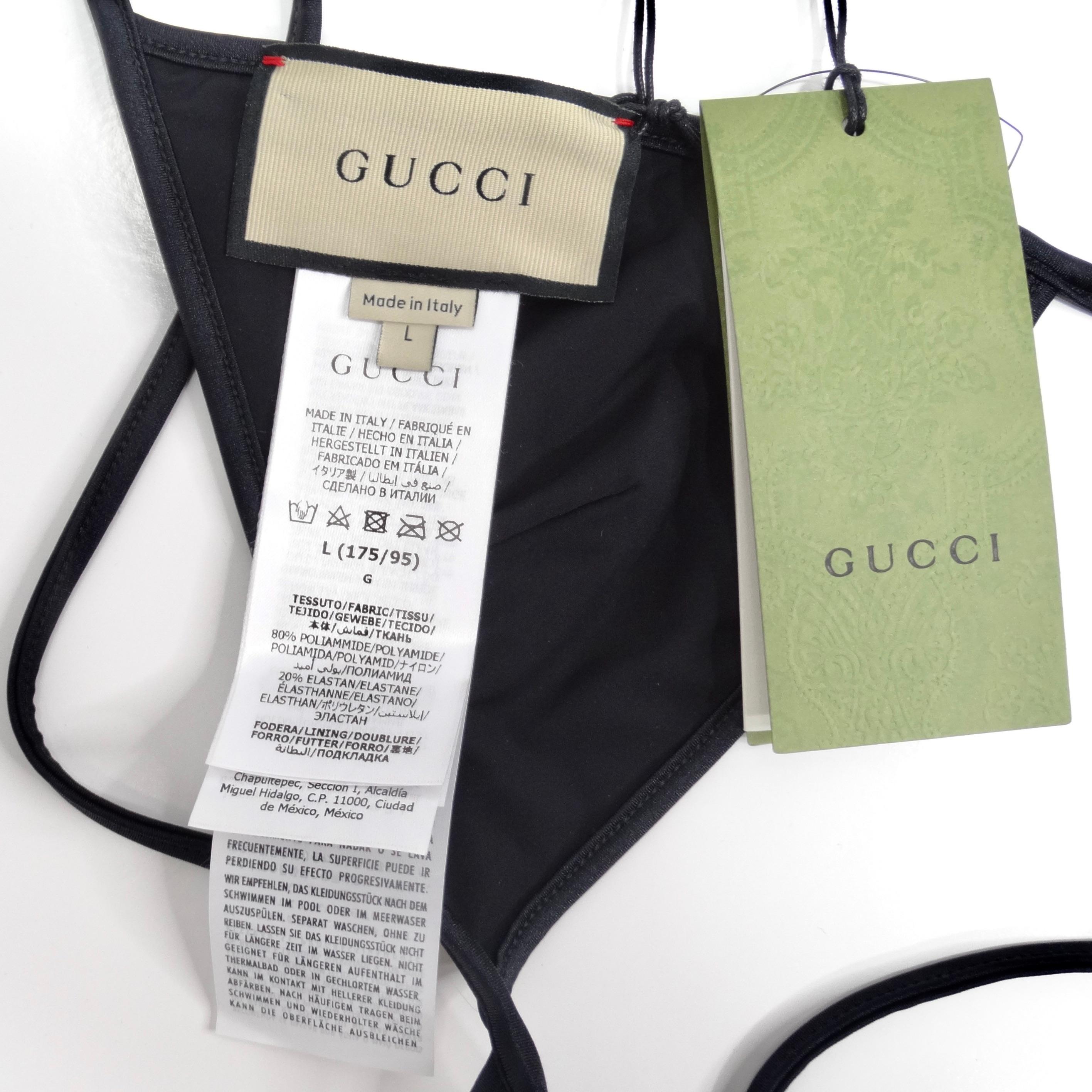 Gucci Gold Tone GG Logo G String Black Bikini For Sale 9