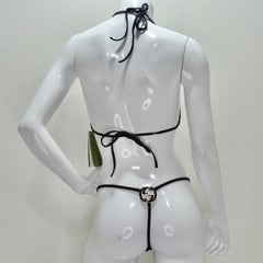 Gucci Gold Tone GG Logo G String Black Bikini