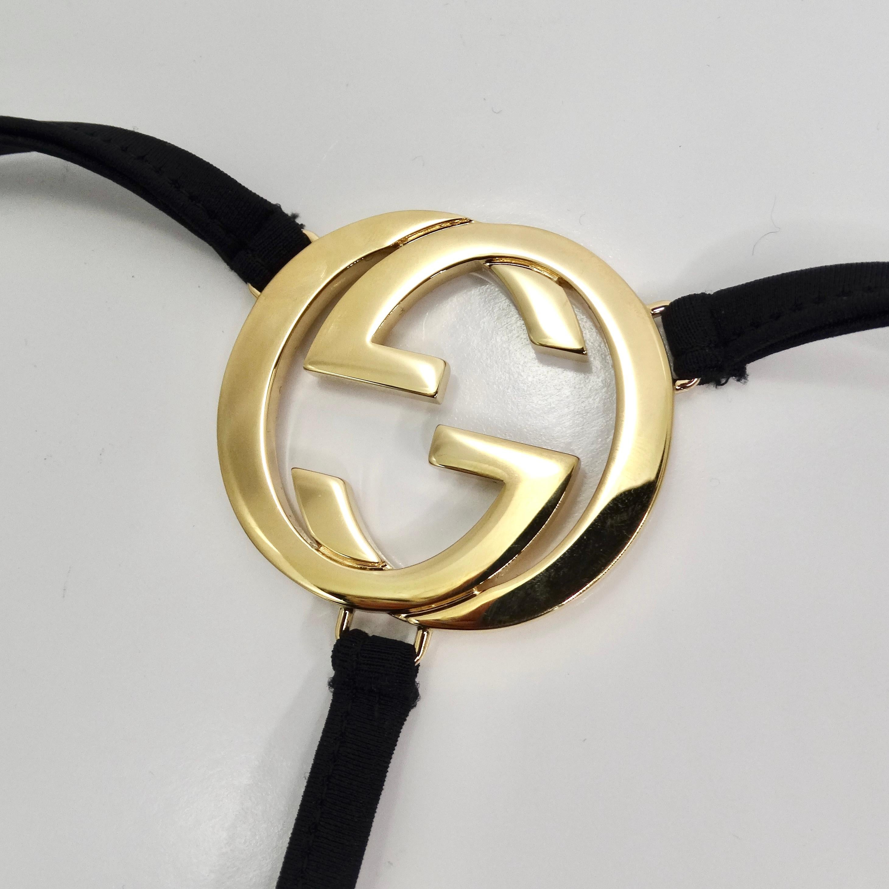 Gucci Gold Tone GG Logo G String Black Bikini In New Condition For Sale In Scottsdale, AZ