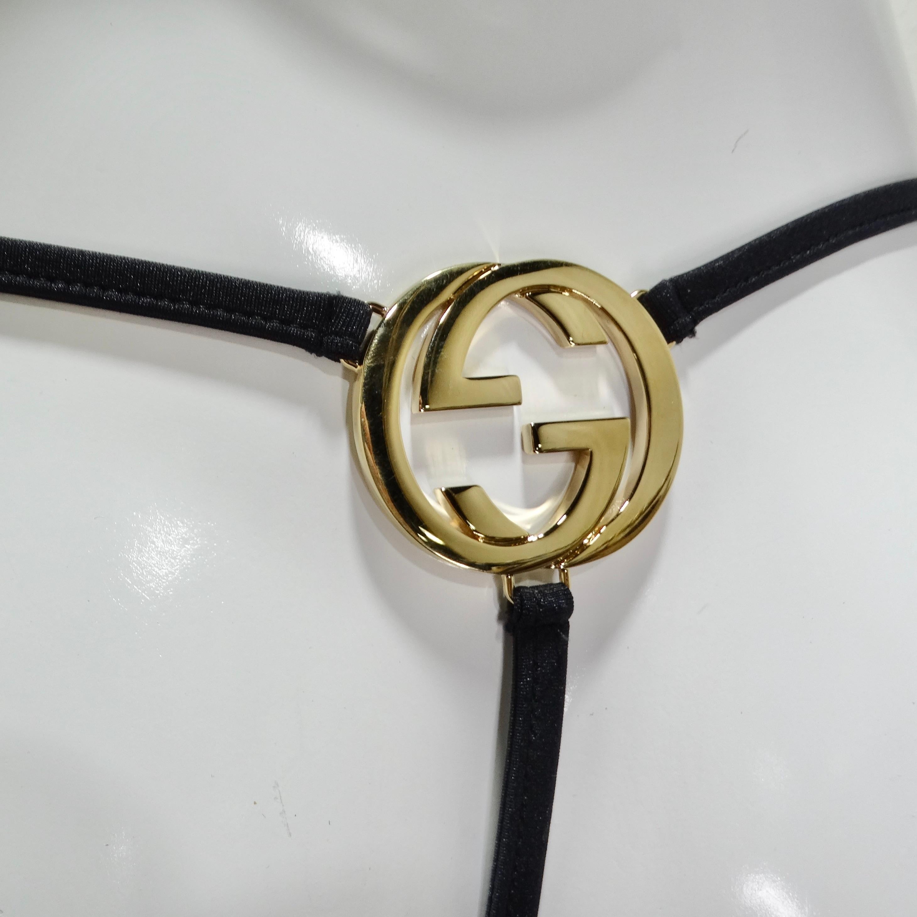 Gucci Gold Tone GG Logo G String Black Bikini en vente 5