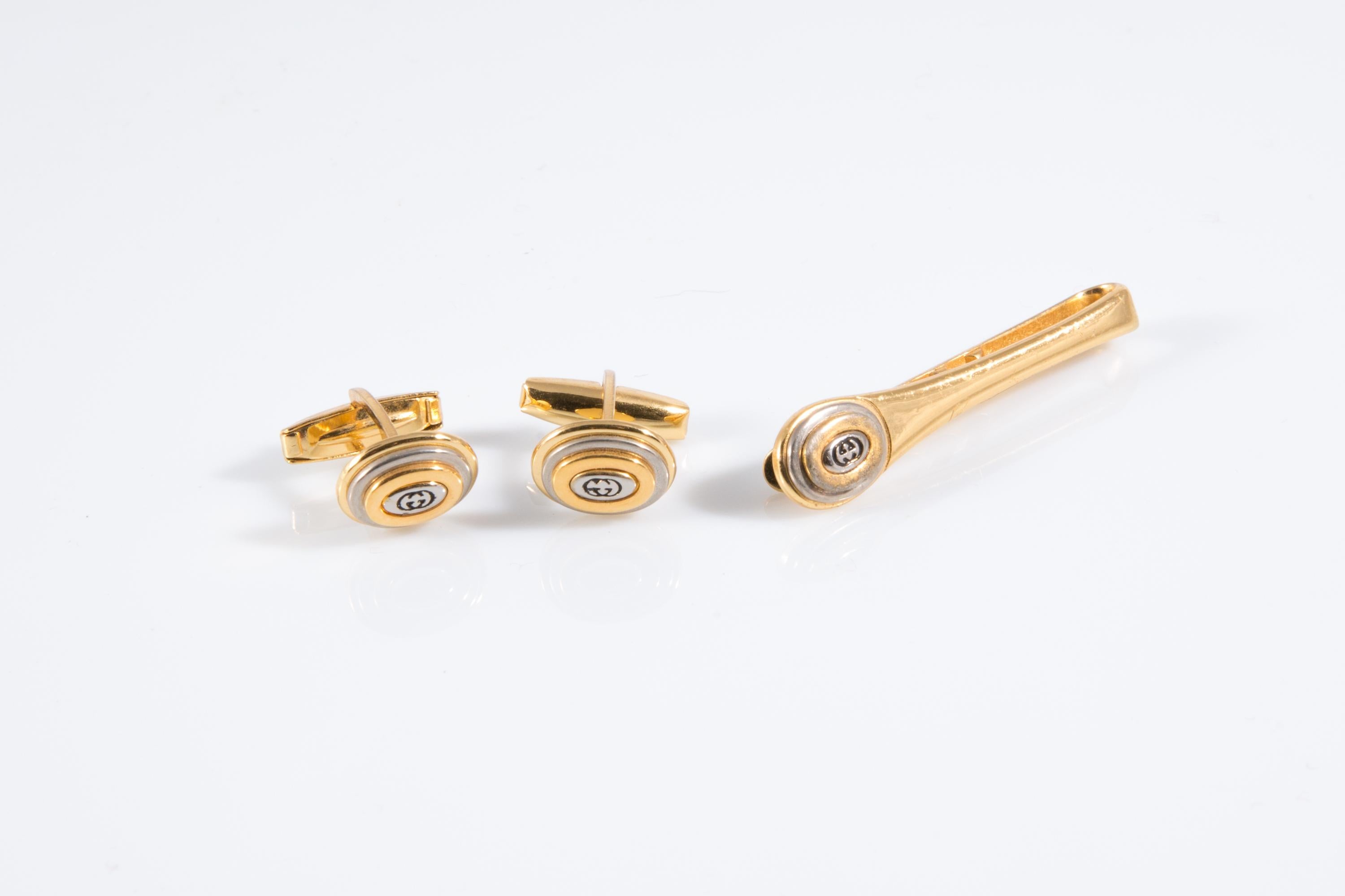 De los hombres Set de pasador de corbata y gemelos Gucci GG dorado en venta