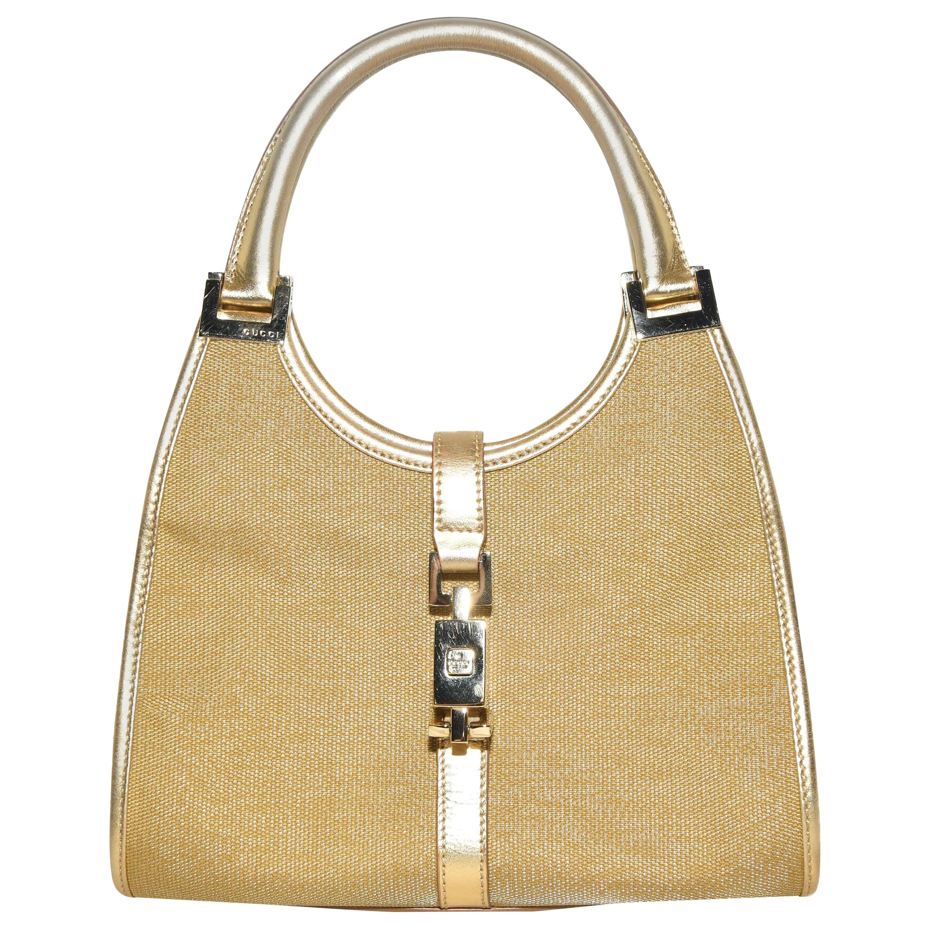 Gucci Gold Tone Mesh With Top Handle Evening Bag For Sale