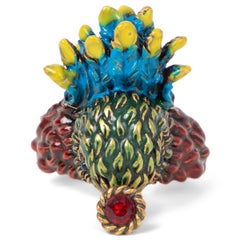 GUCCI gold-tone & multicolor enameled BIRD & CRYSTAL Ring 10