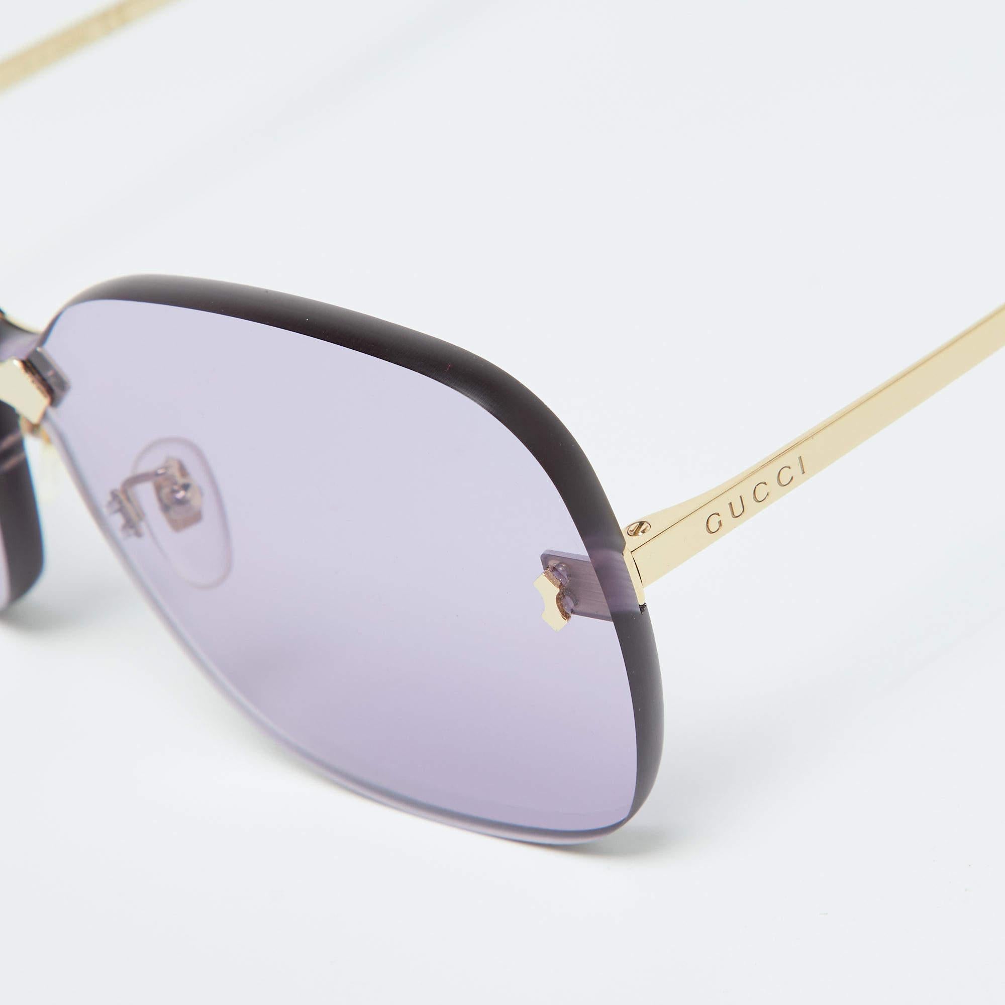 Gray Gucci Gold Tone/Purple GG0355S Oversized Rimless Sunglasses