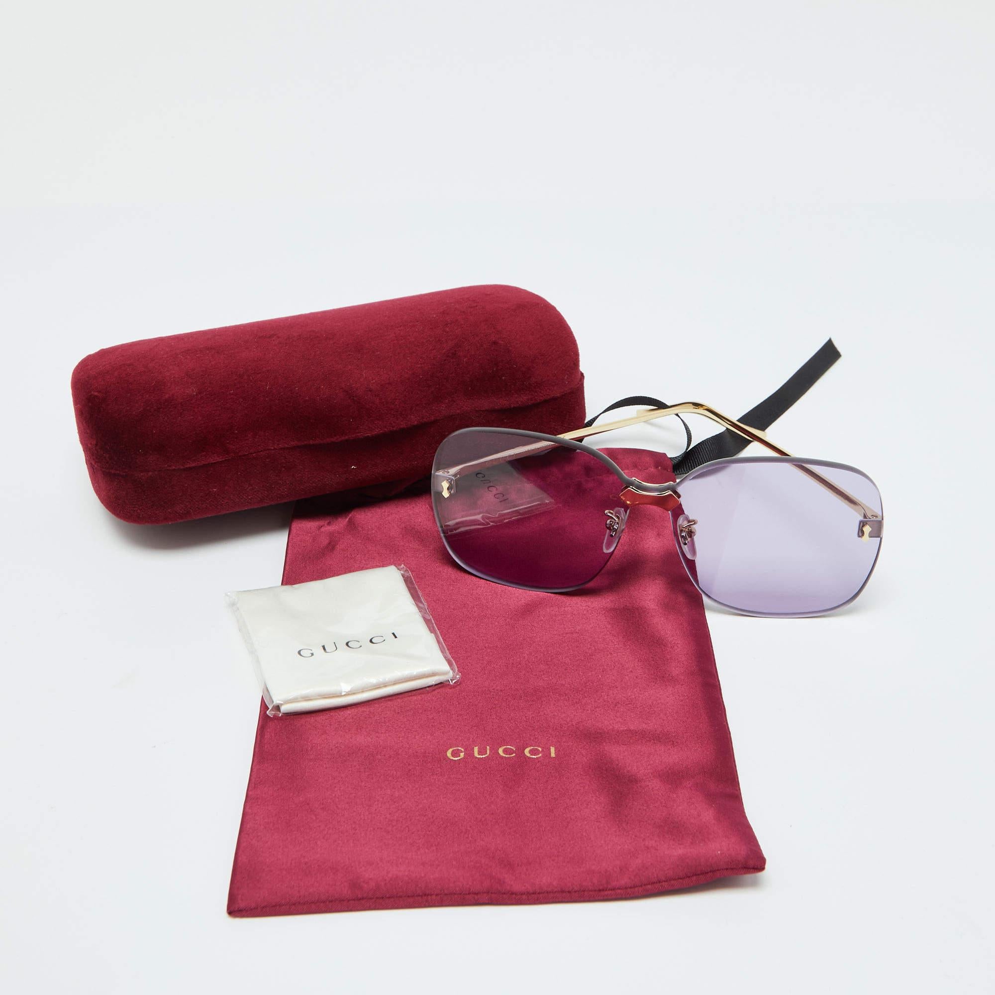 Gucci Gold Tone/Purple GG0355S Oversized Rimless Sunglasses In Excellent Condition In Dubai, Al Qouz 2