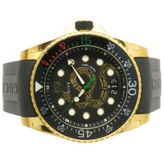 Gucci Gold Tone Stainless Steel and Black Rubber Dive