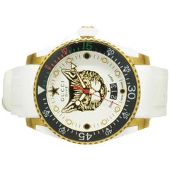 Gucci Gold Tone Stainless Steel and White Rubber Dive