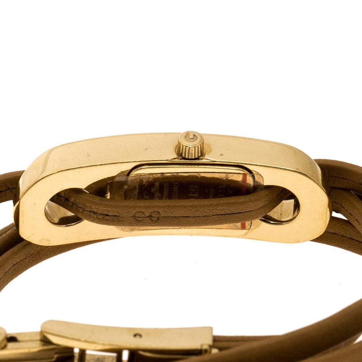 Gucci Gold Tone Stainless Steel Leather Wrap 6100L Women's Wristwatch 14 mm  For Sale at 1stDibs