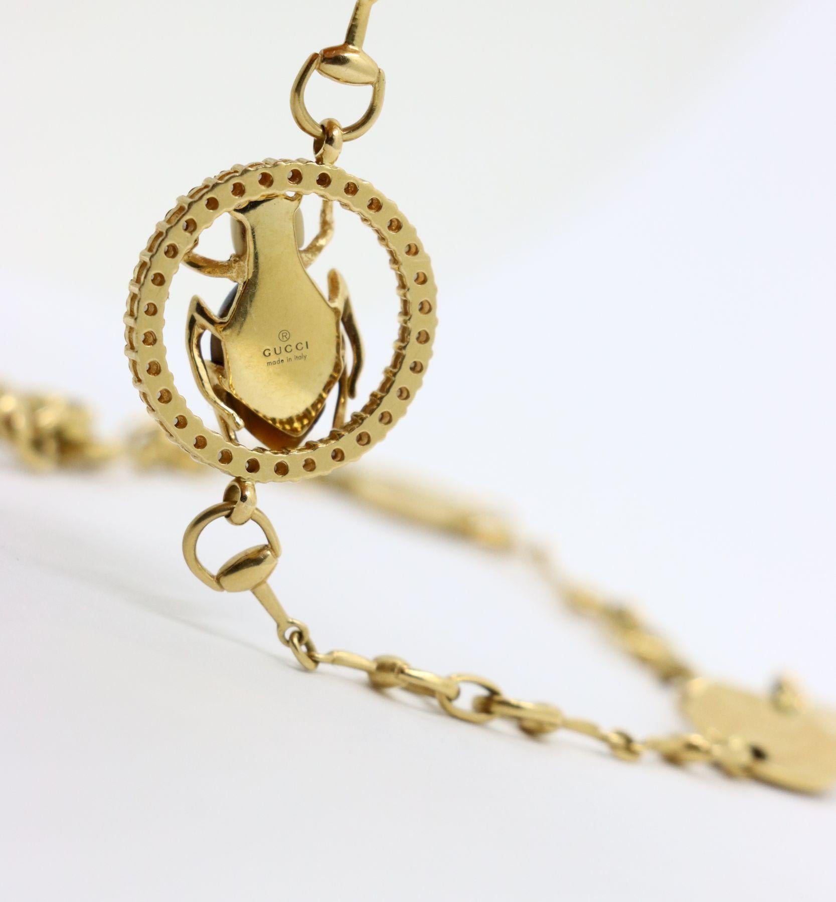 GUCCI 18K Gold Tiger Eye Insect Necklace For Sale 6