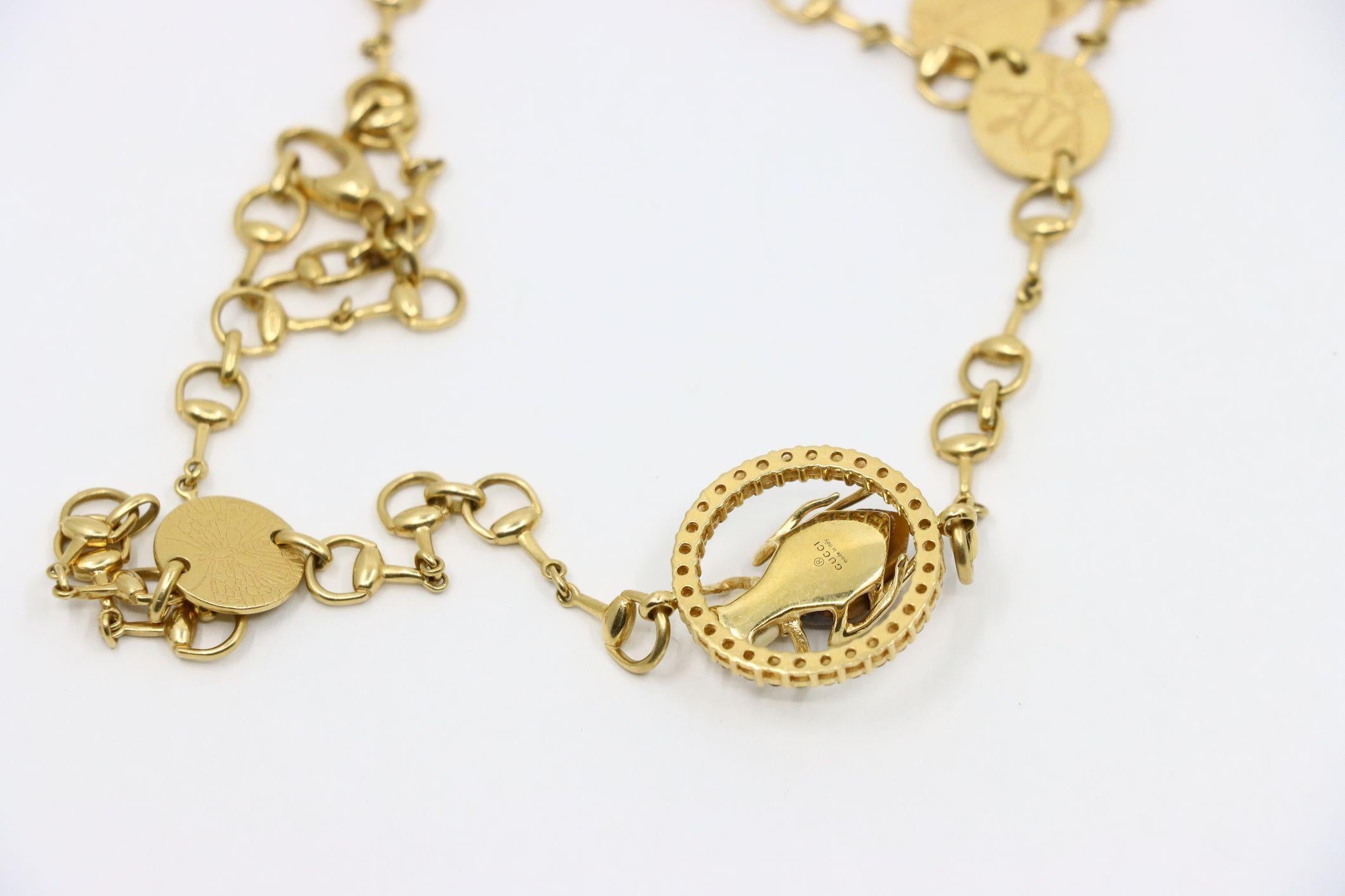 GUCCI 18K Gold Tiger Eye Insect Necklace For Sale 7
