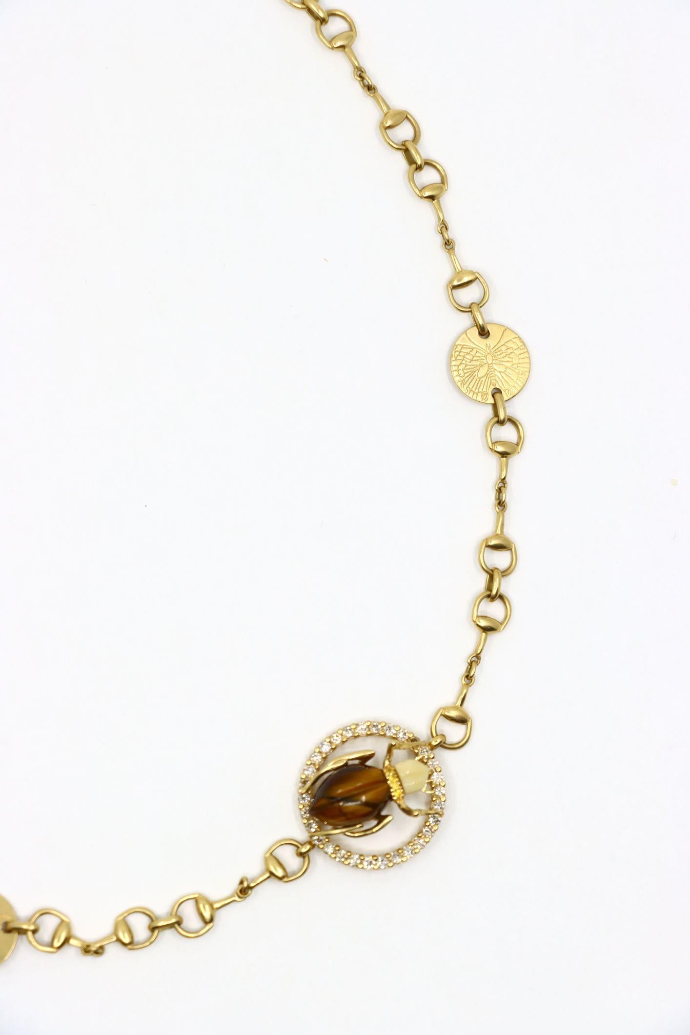 GUCCI 18K Gold Tiger Eye Insect Necklace In Good Condition For Sale In Flushing, NY