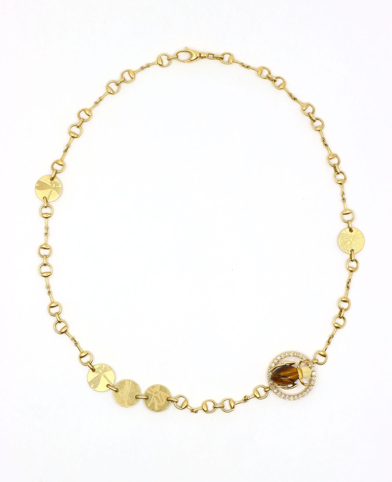 Women's or Men's GUCCI 18K Gold Tiger Eye Insect Necklace For Sale