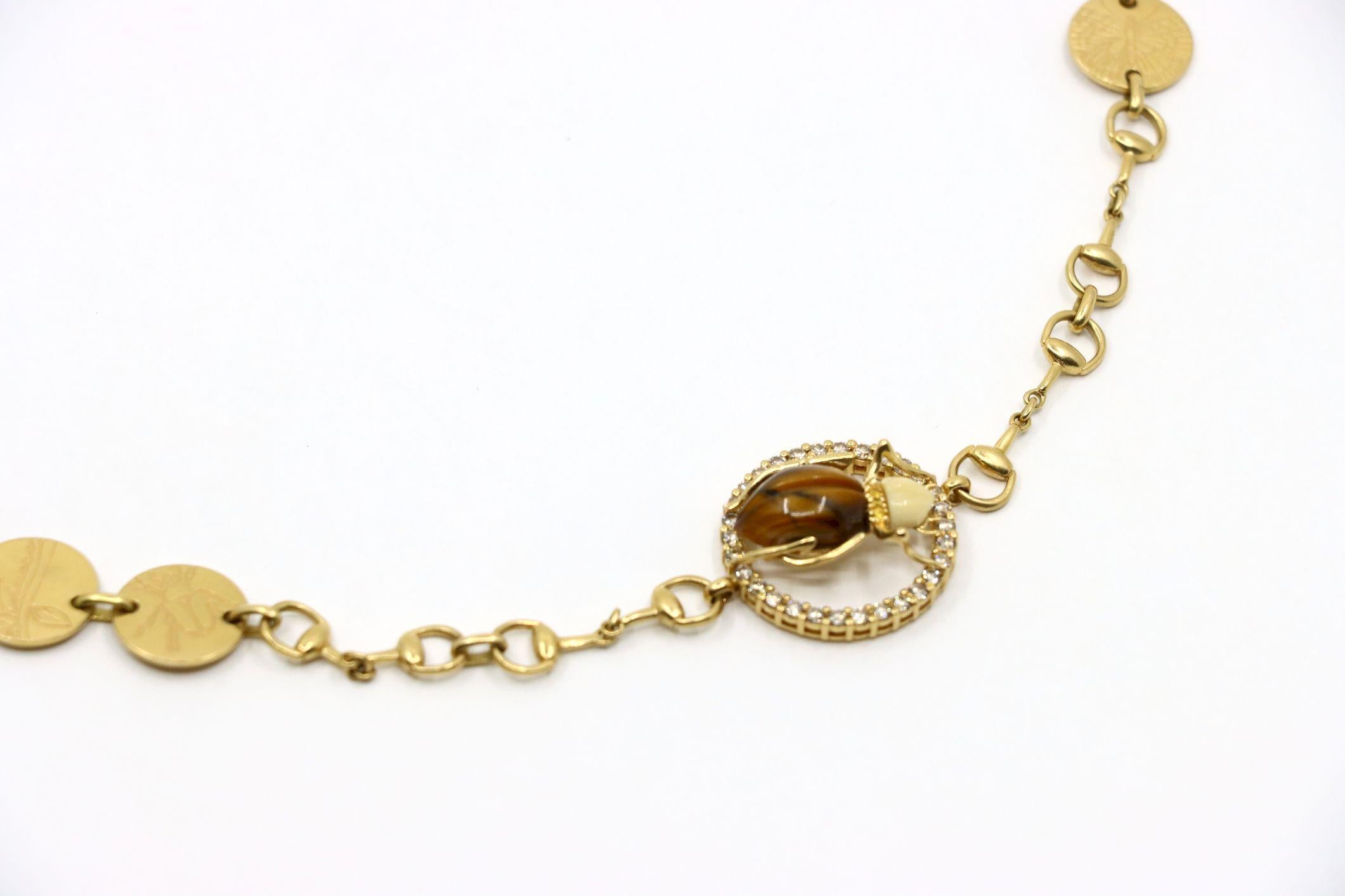 GUCCI 18K Gold Tiger Eye Insect Necklace For Sale 1