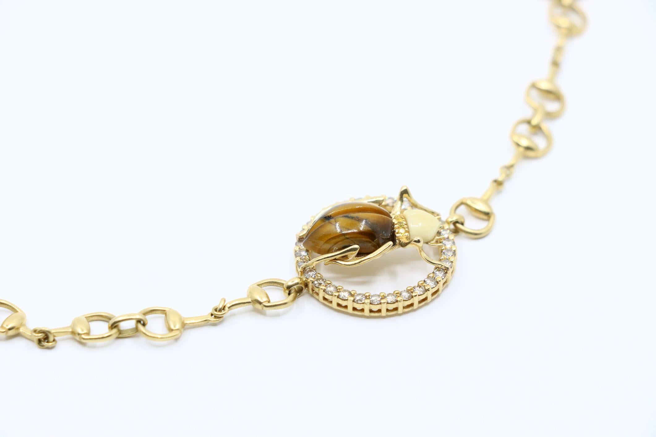 GUCCI 18K Gold Tiger Eye Insect Necklace For Sale 2