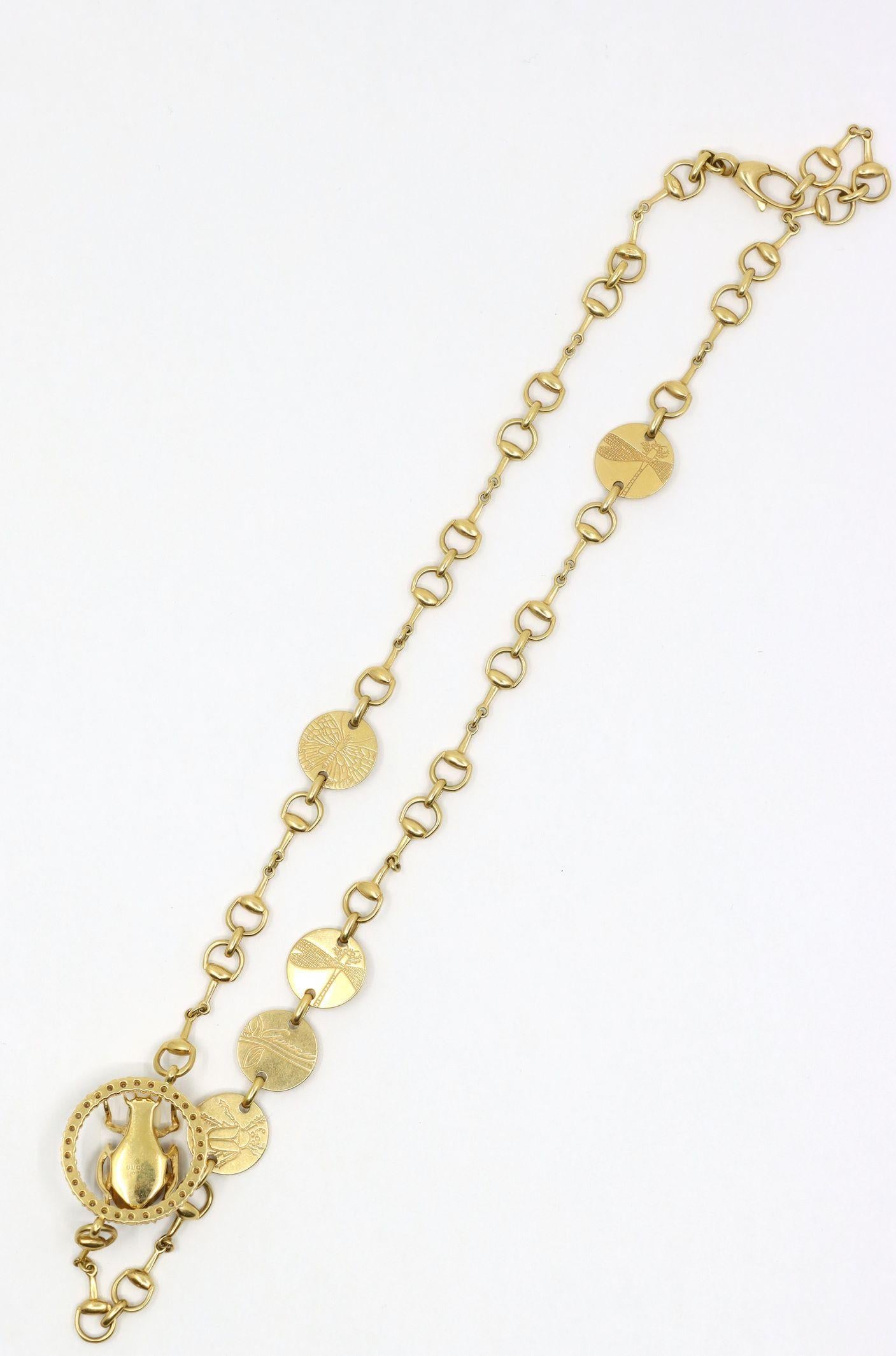 GUCCI 18K Gold Tiger Eye Insect Necklace For Sale 3