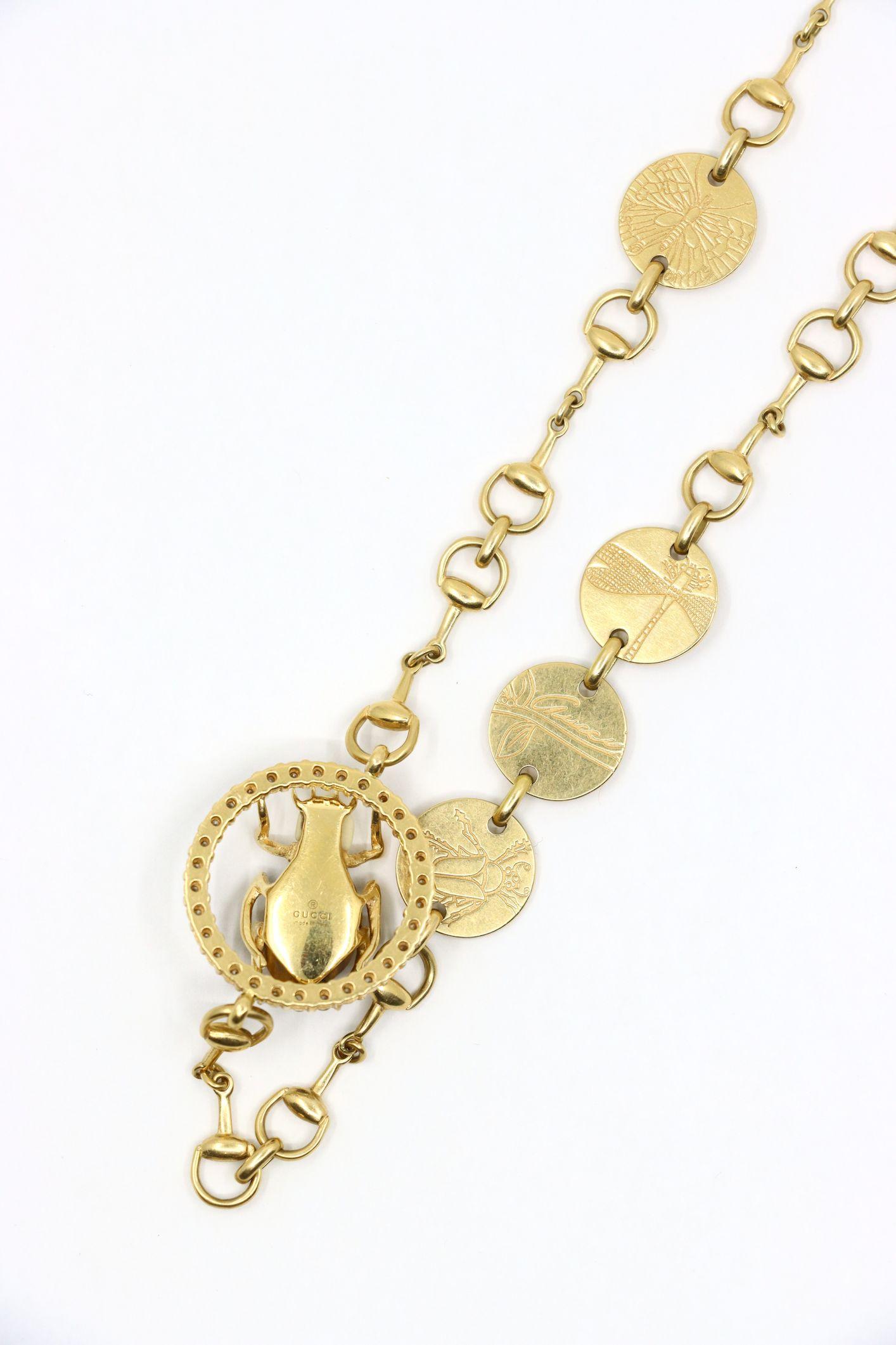 GUCCI 18K Gold Tiger Eye Insect Necklace For Sale 4